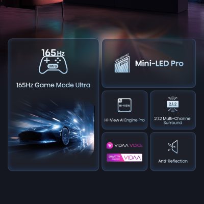 Hisense TV 4K 100U7Q VIDAA - 165Hz Game mode Ultra - Mini LED Pro