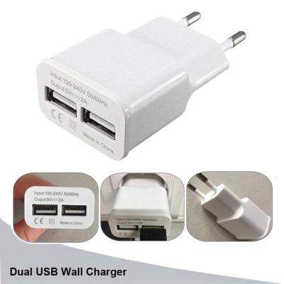 COD - Samsung EU Plug 2 Ports Adapter Wall USB 2A Output Charger Mobile Phone Head Charger Kepala Casan Smartphone Handphone Tablet MP3 Traveling Berpergian Pengisi Daya 2 Colokan Listrik Adaptor Power Adapter Gadget Elektronik s7207 - White