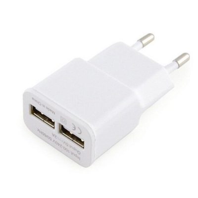 COD - Samsung EU Plug 2 Ports Adapter Wall USB 2A Output Charger Mobile Phone Head Charger Kepala Casan Smartphone Handphone Tablet MP3 Traveling Berpergian Pengisi Daya 2 Colokan Listrik Adaptor Power Adapter Gadget Elektronik s7207 - White
