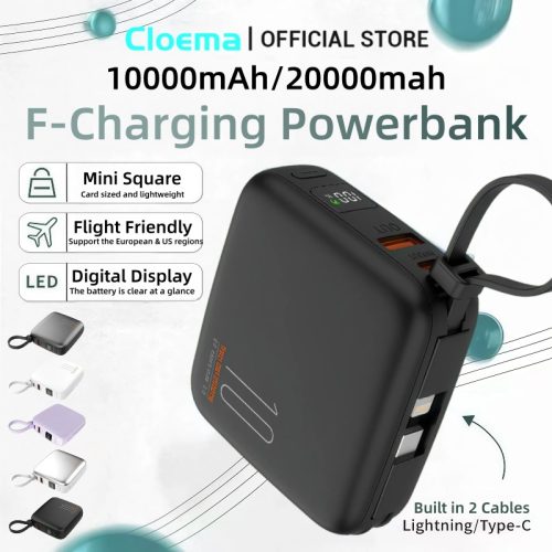 ginee_20260720141045157_5753017295-1.jpg Cloema 10000mAh 20000mAh Fast Charging Power Bank Dibangun dalam 2 Kabel Lightning / Type C Dengan Tampilan Digital Pintar Kapasitas Besar Lapangan Mini