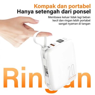 Cloema 10000mAh 20000mAh Fast Charging Power Bank Dibangun dalam 2 Kabel Lightning / Type C Dengan Tampilan Digital Pintar Kapasitas Besar Lapangan Mini